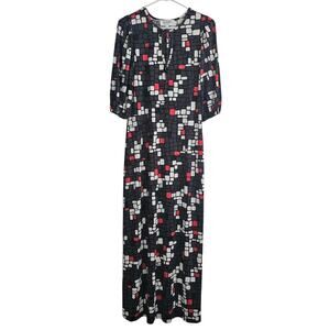 Nikki Poulos Maxi Dress Small Black Red Abstract Geometric Vacation‎ Casual